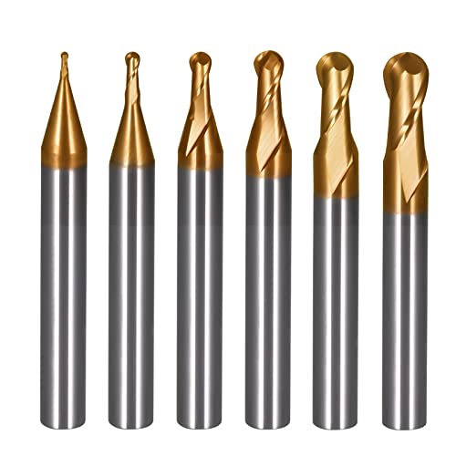 JIULI TOOL 6Pcs Carbide Ball Nose End Mills Set R Angle 2 Flute Tungsten Steel Spiral Milling Cutter CNC Router Bits Tool HRC60