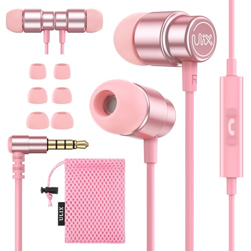 UliX Rider Wired Earbuds in-Ear Headphones, 5 Years Warranty, Earphones with Microphone, with Anti-Tangle Cable, Ear Buds for iPhone, iPad, Samsung, School Students, Kids, Women, Small Ears - Pink