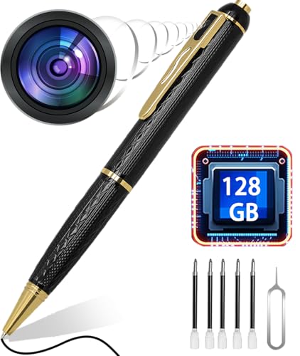 GIAOQ 128G Spy Camera, 1080P Mini Hidden Camera Pen with 300 Minutes Battery Life, Nanny Camera,Portable Nanny Video Recorder-One Button Security Camera for Home, Office