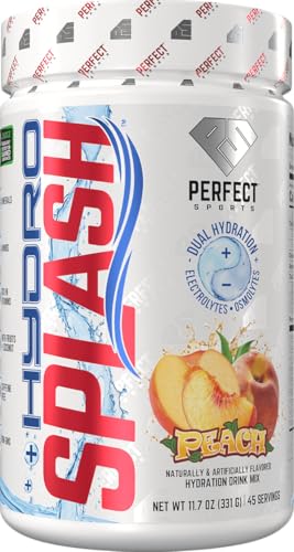 PERFECT SPORTS Hydro Splash | Hydration Drink Mix | Electrolytes, BCAAs, & Vitamins | Fruits + Coconut | Zero Sugar, Caffeine Free | 45 Servings (Peach)