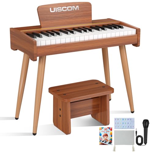 UISCOM Kids Keyboard Piano, 37 Keys Digital Piano, Toddler Musical Instruments, Wooden Kids Piano with Bench, Toddler Piano for 3+ Girls and Boys, Brown