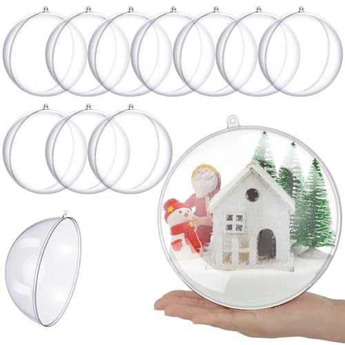 Syhood 10 Pcs 160 MM/ 6.3 Inch Large Clear Fillable Christmas Ornaments - Oversized Shatterproof DIY Plastic Balls for Xmas Party Decor Crafts