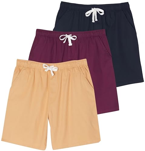 3 Pack: Young Mens Casual Drawstring Golf Khaki Shorts 7 Inch Dress Black Cotton Summer Chino Hombres Cortos Hybrid Lightweight Pull On Navy Brown Performance Pockets Basics Walking Grey Flat Front