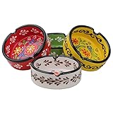 Ashtray Set for Indoor Outdoor Use Cigarette Ash Holder for Smokers Desktop Smoking Ash Tray - Home Office Decoration Hand-Paint Ceramic Cigar Ashtrays (4 Pcs - Red/Yellow/White/Green)