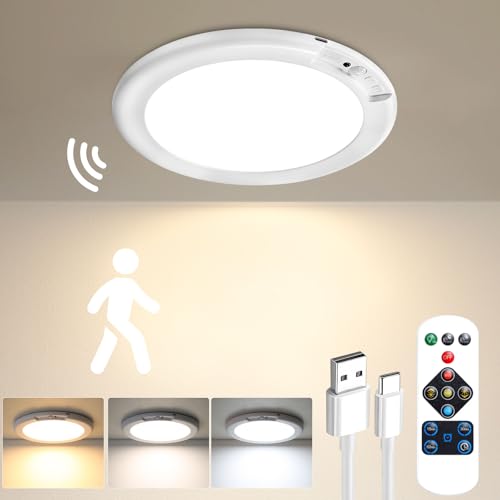 Gotopceed Rechargeable Motion Sensor Ceiling Light with Remote - Magnetic Wireless Ceiling Light Battery Powered for Closet Shower Stairs Shed Hallway Porch Patio ect