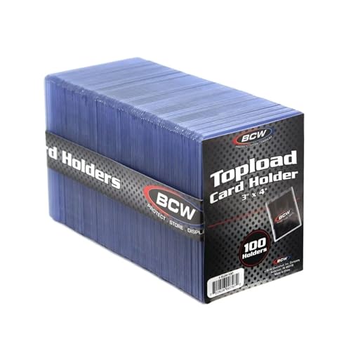 BCW 3x4 Standard Topload Card Holders - 100 Pack | Toploader Hard Plastic Card Sleeves for Baseball, Football, Basketball, Pokemon, Yugioh, MTG Cards | Clear Card Protector Sleeves