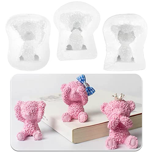 3 Pieces 3D Bear Silicone Soap Mold Fondant Cake Baking Mould Plush Bear Resin Casting Mold for DIY Handmade Soap Candle Chocolate Cookie Polymer Clay Plaster Craft
