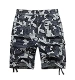 FOURSTEEDS Women's Mid Rise Cotton Multi Pocket Camouflage Cargo Shorts Casual Summer Bermuda Hiking Shorts Grey&Navy Camo US 8