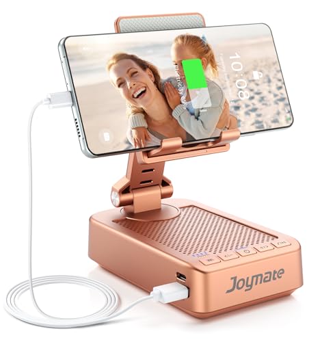 Joymate Gifts for Women Girls, Bluetooth Speaker Phone Stand with Charging Function 360° Rotable Adjustable Cell Phone Holder with HD Surround Sound for Desk Fits All Phones,Tablet (Rose Gold)