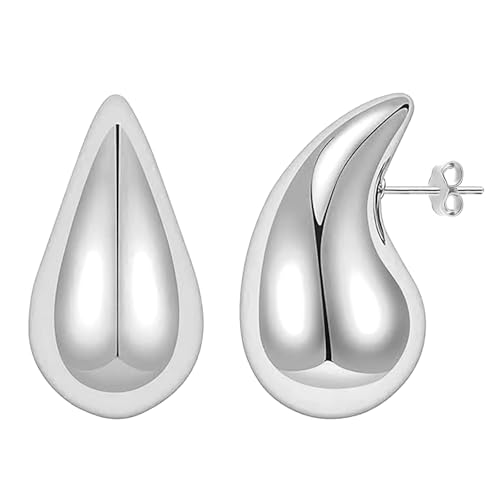 LeCalla 925 Sterling Silver Chunky Stud Earrings for Women | Hollow Water Drop Pear Shape Earring | Large Drop Earrings Dupes 27MM