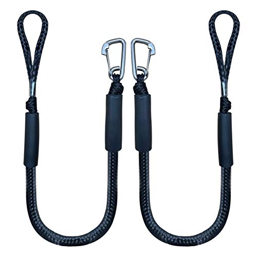 4 Feet Bungee Dock Line Mooring Rope 2-Pack for Docking with Stainless Steel Clip Accessories for Boats PWC, Built in Snubber, Kayak, Watercraft,SeaDoo,Jet Ski, Pontoon, Canoe, Power Boat