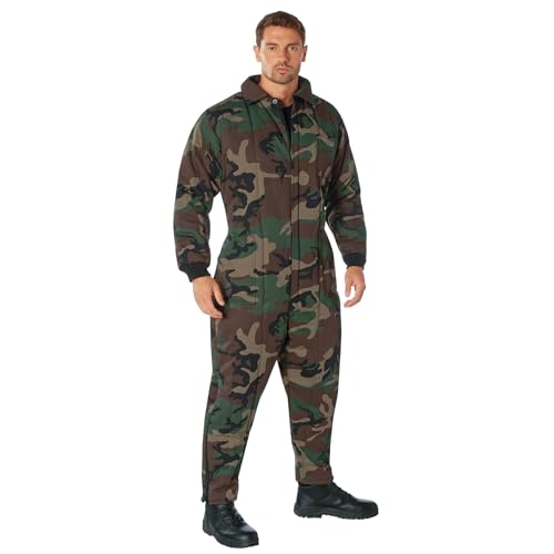 Rothco Insulated Twill Coveralls – Warm Poly Fiberfill Insulation – Long Sleeve Speedsuit for Cold Weather, Woodland Camo - L