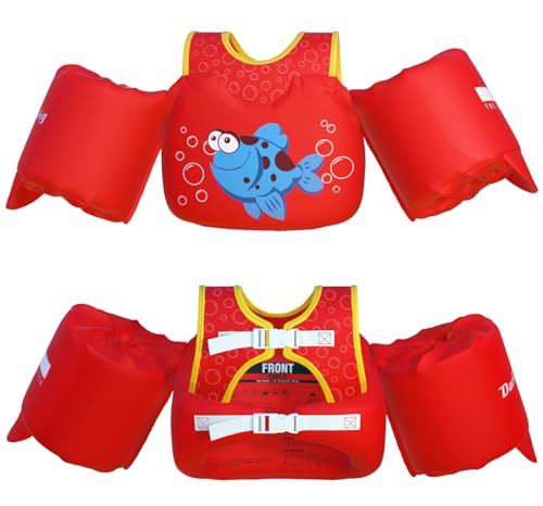 Dark Lightning USCG Coast Guard Approved Toddler Swim Vest for Age 2/3/4/5/6/7 Years Old, Kids Life Jackets with Arm Floaties 30-50 Pounds,Baby Water Wings in Sea/Pool/Puddle (Fish)