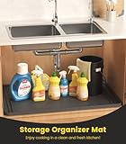 Under Sink Mats for Kitchen Waterproof, 34" X 22" Or Smaller Cut to Fit Under Sink Drip Tray for Kitchen Bathroom Cabinets, Silicone Liner Hold Up to 3.3 Gallons Liquid - Grey