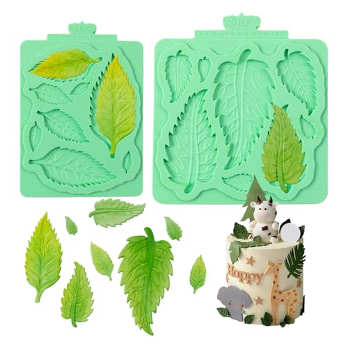 KALAIEN Leaf Molds Silicone,Leaves Chocolate Mold Leaf Fondant Molds Silicone for Clay Crafts Air Dry,3D Candy Gumpaste Moulds Set of 2