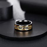 Greenpod 8MM Tungsten Carbide Rings for Men Hammered Polished Faceted Edge Wedding Band Gold foil with Black Dinas Inlay Comfort Fit Size 10