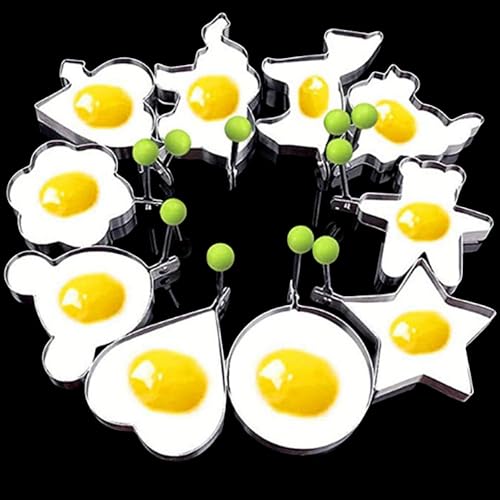 Fried Egg Mold Ring Set of 10 - Stainless Steel Non-Stick Egg Shaper Ring