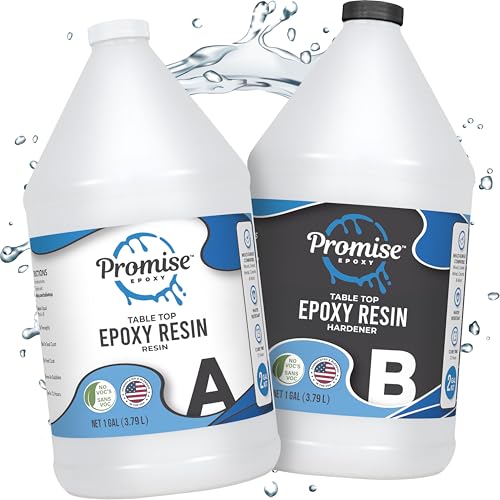 Promise Epoxy Epoxy Resin Kit 2 Gal-Crystal Clear, UV Resistant, Self Leveling, Food Safe for Table Top, Arts & Crafts, Wood Casting, Jewelry Making, Use with Mica Powder, Silicone Molds, Alcohol Ink