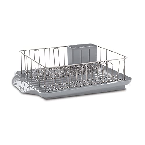 Farberware 3-Piece Large Capacity Dish Drying Rack Set with Drainboard and Utensil Holder, Rust-Resistant Kitchen Counter Dish Drainer