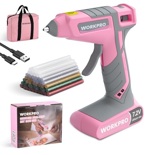 WORKPRO Cordless Hot Glue Gun, 30s Fast Preheating, 7.2V Dual-Temp Glue Gun Kit with 50pcs Glue Gun Sticks, Storage Bag, USB-C Charging Cord, 2600mAh Battery for DIY and Crafting