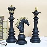 Large Chess Statue, King Queen Knight Resin Sculpture Ornament Collectible Chess Figurine Decor, Game Figure for Home House Decoration Office Desk Wine Cabinet Arrangement Gift (White 3pcs)