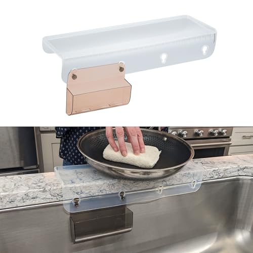 SiliSink Silicone Edge Guard for Kitchen Sink - Fits 3.75” - 4” Wide - The Original Silicone Sink Edge Protector with Sponge Caddy - Splash Guard, 14” Clear Diamond
