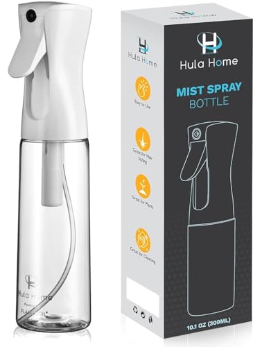 Hula Home Spray Bottle for Hair (10.1oz/300ml) - Powered by Flairosol® Spray Technology - Continuous Ultra Fine Mist Sprayer – For Hairstyling, Cleaning, Salons, Plants, Essential Oil & More - White