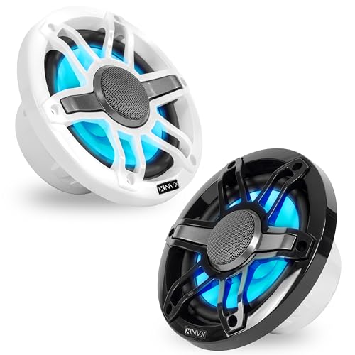 NVX® MVSP65 Premium 6.5” 2-Way Marine Coaxial Speakers (Pair), 600W Max, 200W RMS, 1” Silk Dome Tweeters, with RGB LED Lighting for Boats/UTV/ATV/SxS/Powersports (White and Black Grilles Included)