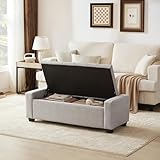 Huatean Home Ottoman with Storage, Storage Ottoman Bench with Safety Hinge, Upholstered Storage Bench with Seating for Bedroom, Living Room, Holds up to 330 lb(Light Gray)