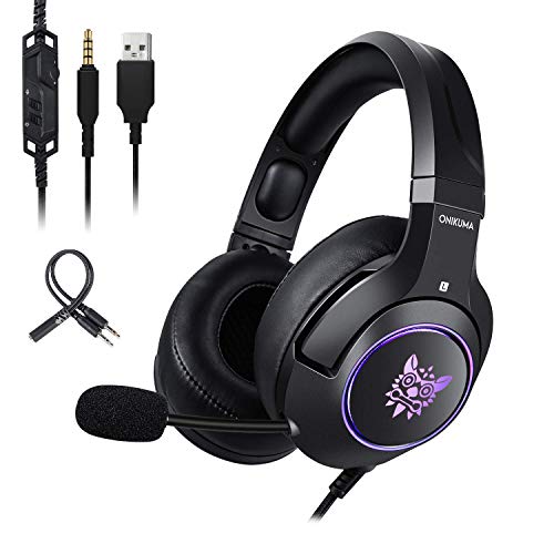 Gaming Headset-ONIKUMA Surround Sound PS4 Headphones with Retractable Mic Works with Xbox One PC,RGB LED & Lightweight Soft Earmuffs & Volume Control