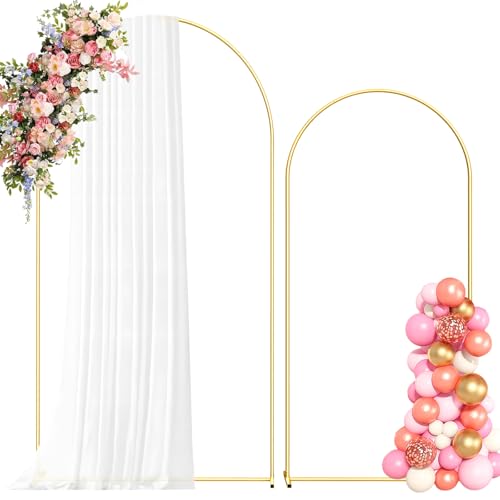 Hzdeying Metal Arch Backdrop Stand, 7.2FT+6FT Wedding Arch Frame, Gold Wedding Arch Backdrop Stand Set of 2, Balloon Arch Backdrop for Wedding Birthday Party Baby Shower Graduation Ceremony Decor