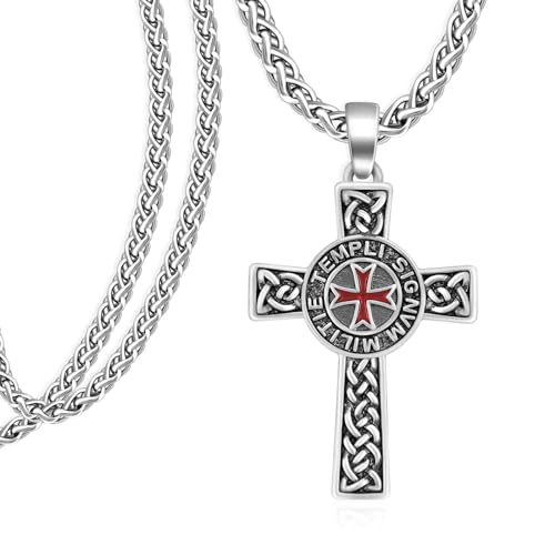 Knights Templar Necklace Sterling Silver Crusader Cross Necklace Christian Jewelry for Men Women 22"+2" Chain