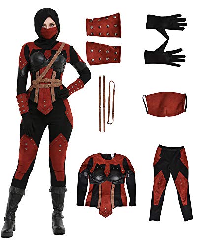 miccostumes Women's Dark Assassin Costume Female Cosplay Set with Hood (M, Red)