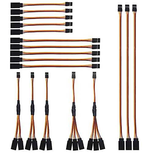 18Pcs 3-Pin Servo Extension Cable - 1 JR Male to 2/3 Female JR Y Harness & 3.93" 5.9" 11.8" Extension Wire for RC Cars Trucks Airplanes Servo Receiver Connection, 5 Styles