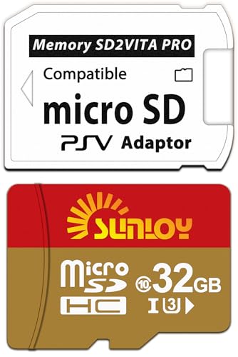 Sunloy SD2Vita 6.0 PS Vita Memory Card Adapter with 32GB Micro SD Card, High Speed microSDHC UHS-I Flash Memory Card with PSV Micro SD Card Adapter for PSV 1000/2000 PSTV FW 3.60 HENkaku Enso System