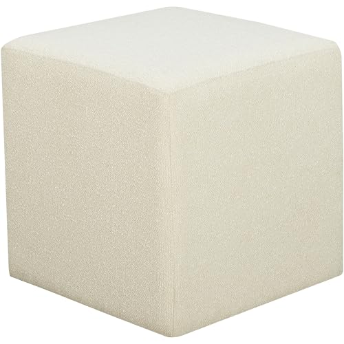 Lifestyle Solutions 18” Warren Ottoman Square Elegant Boucle, Stationary Ottomans, Backless Chair, Footrest for Living Room, Footstool Office, Bedroom, Padded Seat, Snow White Ivory