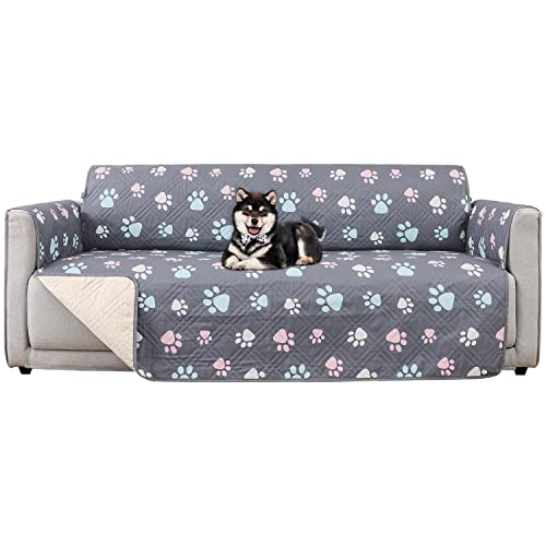 BOCTOPUG Couch Cover Sofa Covers Slipcover Waterproof Sofa Cover Water Resistant Couch Cover for Dogs Kids Cats Pets (Oversized Sofa, Grey+Colorful Paw)