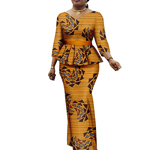 African Clothes for Women Dashiki Print Top and Skirts 2 Piece Set Outfits Ankara Party Wedding Suit L 649-9