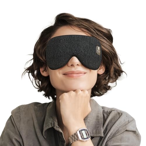 Heated Eye Mask Rechargeable Eye Warmer for Dry Eyes Stye Relax, Blackout Eyes Mask for Airplane Sleeping for Travel, Birthday Idea for Woman/Man (Black)