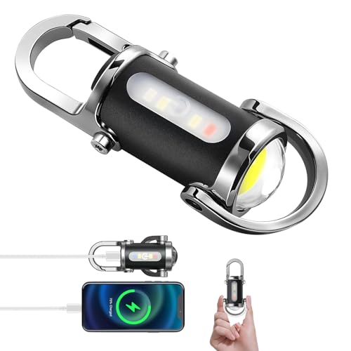 BudaTao Emergency PowerBank Keychain Flashlight（3 in 1）, Rechargeable 500 Lumens EDC Tool with Red/Blue Strobe, 1000mAh USB-C Charging, IPX7 Waterproof, Portable Flashlight for Emergencies
