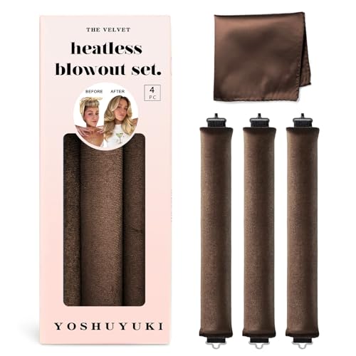 YOSHUYUKI Heatless Hair Curler to Sleep in No Heat Satin Heatless Curls Overnight Rods Curling Set Jumbo Large Foam Sponge Hair Rollers Curlers for Long Short Hair Volume Women Styling Tools Brown