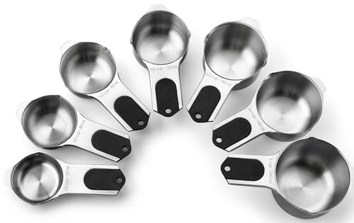 Spring Chef Magnetic Stainless Steel Measuring Cups (Patent Pending), Kitchen Tools with Easy to Read Markings for Measuring Dry or Liquid Ingredients, Set of 7, Black