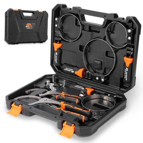 MateAuto Oil Filter Wrench Set, 8 Piece Adjustable Oil Filter Pliers 2-3/4" to 5-1/4", 9" & 12" Universal Oil Filter Removal Tool with 1/2" to 3/8" Adapter, Organized in Storage Case (8-Piece Set)