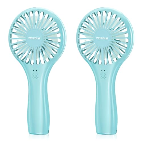 TriPole 2 Pack Handheld Mini Portable Fans Blue, Rechargeable Battery Operated Small Fan for Outdoor Travel Kids Trip, Cute Design Powerful Personal Lash Dryer for Makeup Eyelash Extensions