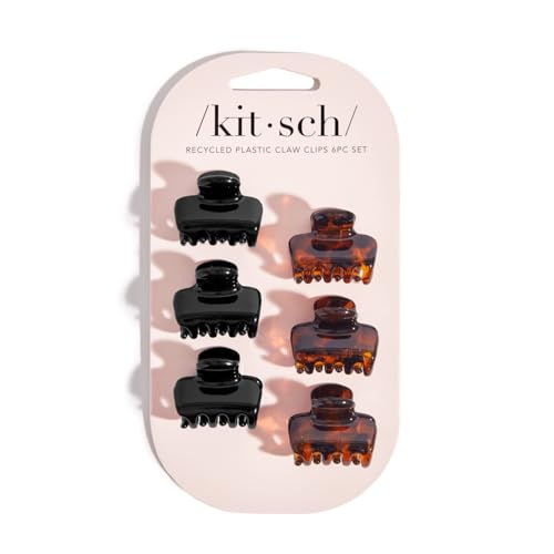 Kitsch Small Hair Clips for Women - Stays In Place Without Pulling or Snagging | Durable Plastic, Sturdy Small Claw Clips - Black & Tortoise, 6 Pcs