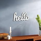 Hello Sign Wall Decor for Home Decor Wood Block Style Wall Decoration Cut Out Wooden Letters for Wall Decor Hello Wall Art Hanging Sign Farmhouse Decor Wall Mount (White)