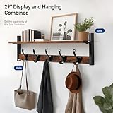 Tatub 29" Rustic Coat Rack Wall Mount with Shelf, Wall Hooks with Shelf, Entryway Floating Shelf with 5 Metal Hooks, Coat Hangers for Entryway, Living Room, Bedroom, Brown Black