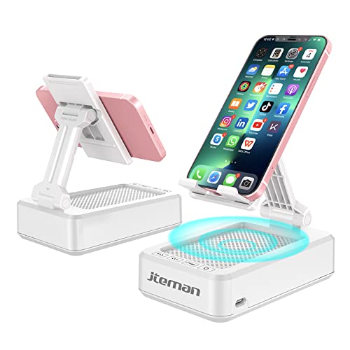 JTEMAN Portable Phone Stand with Speaker Bluetooth Wireless,Gifts for Men Women,Birthday for Women Men,Kitchen Gadgets for Men,Phone Holder for Desk - White