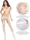 6 Pairs Women Fishnet Thigh High Stockings Suspender Pantyhose Lingerie Garter Belts Tights for Women Girls (Black, Red, White,Medium-Large)