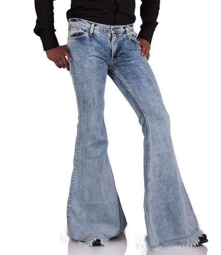 Men's Vintage Bell Bottom Jeans 60s 70s Outfits for Men,Mens Bell Bottoms Disco Pants Flared Jeans Light Blue